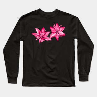 Pink Painted Watercolor Lilies Floral Long Sleeve T-Shirt